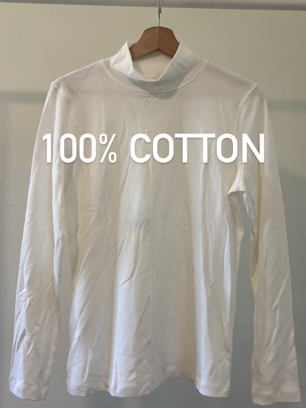 St John’s Bay White Cotton Long-Sleeve Mock Neck Shirt | size M